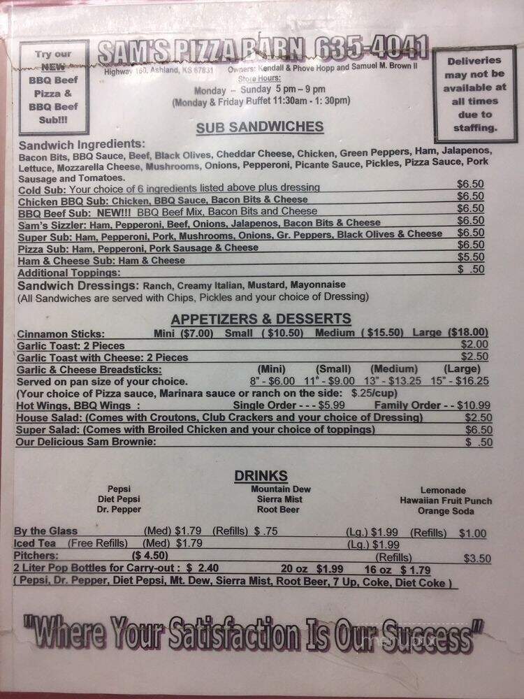 Sam's Pizza Barn - Ashland, KS