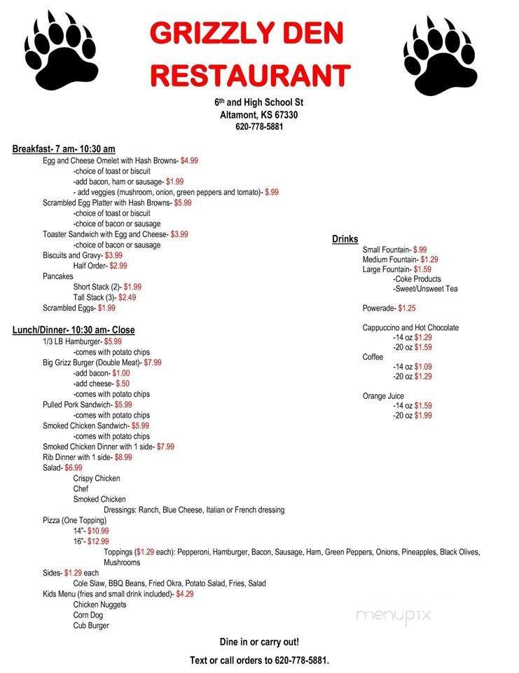 Grizzly Den Restaurant - Altamont, KS